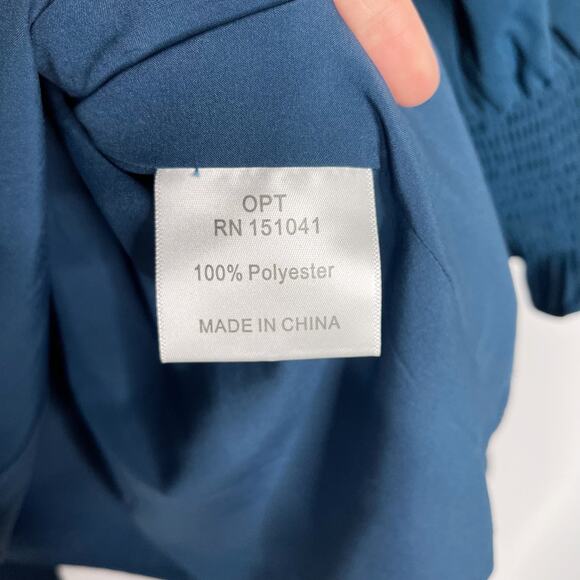 OPT Small Teal Blue Bay VNeck Tiered Long Sleeve Dress Cocktail Smocked Cuffs - Picture 9 of 12